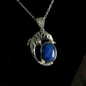 Lapis Lazuli Dolphin Pendant in Platinum Over Copper With Magnet